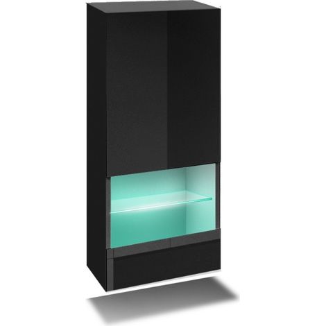 Mueble de salón negro colección CEPTO 37x91cm, 1 puerta, 2 estantes, 2 nichos.