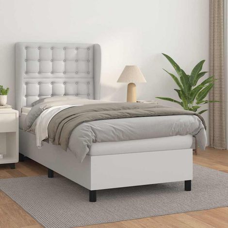 Cama box spring con colchón cuero sintético blanco 90x190 cm (1/5)