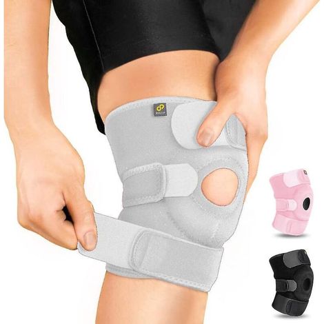 Verstellbare Knieorthese mit Kompression und Patellarsehnenunterstützung für Männer und Frauen – Linderung von Arthritisschmerzen, Genesung nach Verletzungen, Laufen (Grau) (1/5)