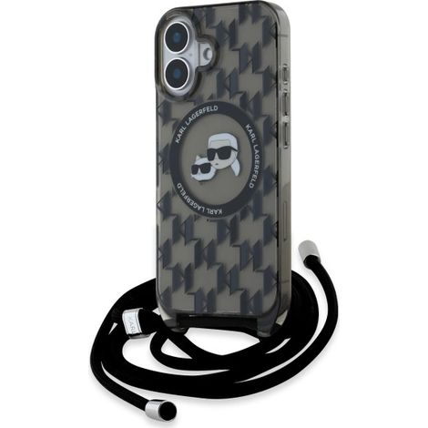 Karl Lagerfeld KLHMP16SHCKCKLCK iPhone 16 6.1 schwarz/schwarze Hartschalen-Umhängetasche IML Crossbody Monogram Karl & Choupette Head MagSafe (1/5)