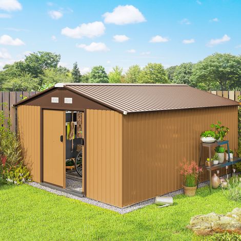 Abri de jardin en acier, abri à outils, double porte, 249 cm (L) x 121 cm (P) x 166/183 cm (H), gris