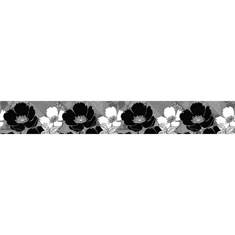 Frise auto-collante fleurs noires - 1 rouleau de 14 cm x 500 cm (1/3)