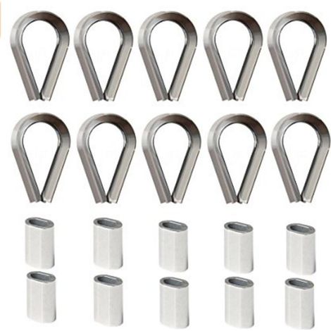 50 manchons à sertir doubles en aluminium de 3 mm, embouts de câble en acier à double capuchon argenté, serre-câbles en aluminium pour câbles d'aviation