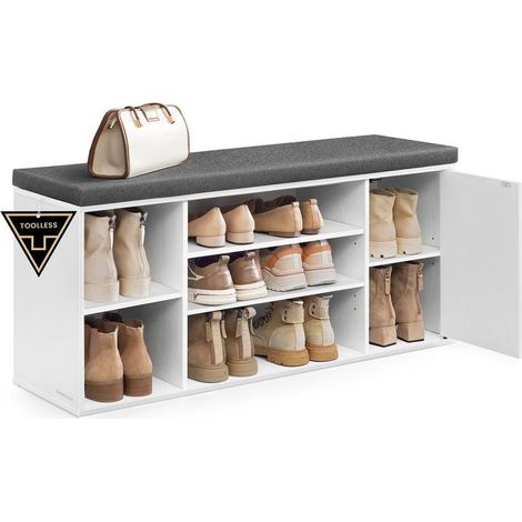 Banc à chaussures avec compartiments ouverts et étagères réglables 30,5 x 104 x 48 cm style moderne en aggloméré gris ardoise (1/2)