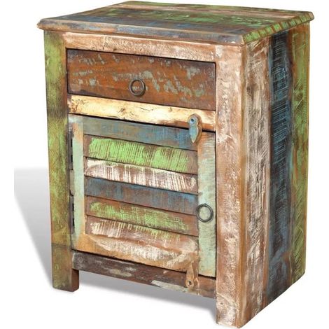Table de chevet 1 tiroir et 1 porte bois massif recyclé Moust (1/3)