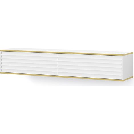 Meuble TV à suspendre 180x33x40cm WIBO fraisé blanc mat luxueux sideboeard commode (1/5)