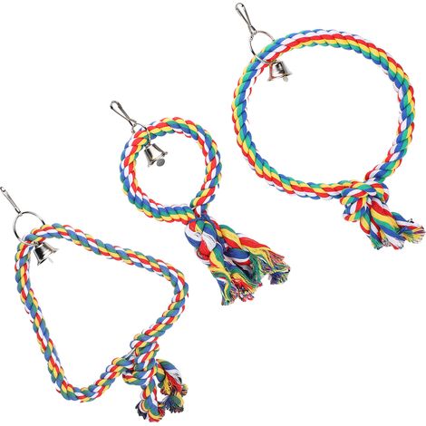 Ensemble de 3 balançoires suspendues en corde de coton pour perroquets, deux modèles disponibles. (1/5)