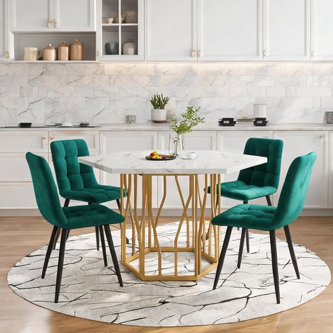 Ensemble de table et 4 chaises de jardin hexagonale MDF marbre (1/5)
