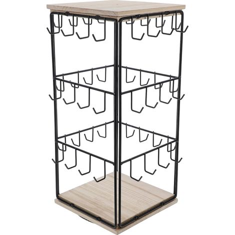Présentoir à Bijoux en Bois Naturel 360° Rotatif, Organiseur Multifonction pour Boucles D’oreilles, Bagues et Bracelets, Porte-bijoux Compact pour Rangement sur Coiffeuse et (1/5)