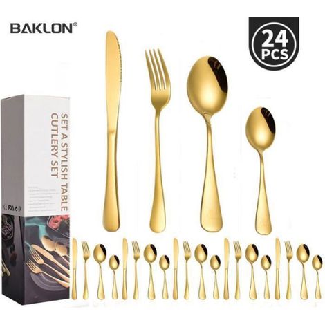 Couverts de Table - - Ensemble de 24 Pièces - Acier Inoxydable - Finition Miroir - Pour 6 Personnes (1/5)