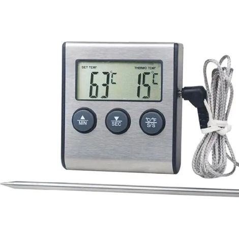 Thermomètre de cuisine numérique grand écran LCD, longue sonde pour Grill four, viande cuisson température alarme minuterie outil (1/5)