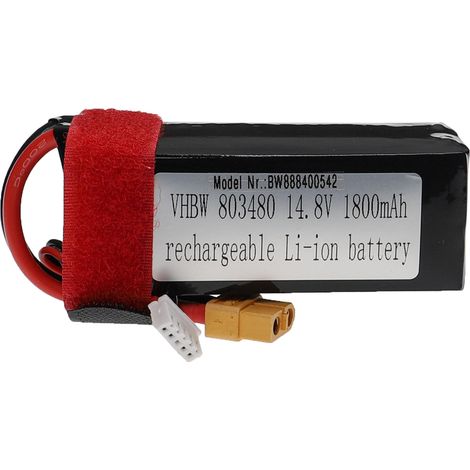 vhbw Battery compatible with XT60 Plug for Model Making Device e.g. Racing Car, Helicopter, Plane (1800mAh, 14.8 V, Li-polymer, 91 x 36 x 35 mm)