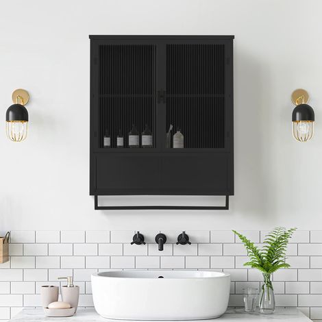 mobile contenitore 60 cm a parete vetro metallo nero OKMYHOME (1/4)