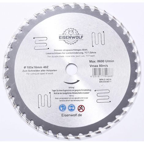 1 - Lame De Scie Circulaire - Carbure De Tungstène - 40 Dents Pour Bois Et Matériaux Composites - Gris - 185x16 Cm (1/4)