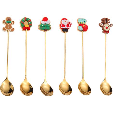 Cuillère De Noël - En Acier Inoxydable - Pour Thé Café Dessert Soupe - Avec Pendentif Festif - Lot De 6 Pièces (1/5)