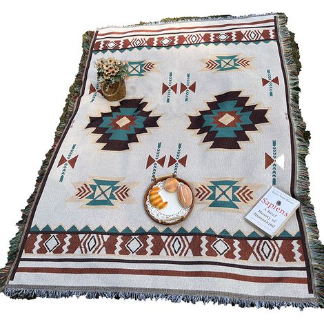 Couverture de pique-nique bohème (180×180 cm) — Couverture de camping américaine, en polyester lavable en machine, utilisable comme tapis de sol ou nappe pour tente, résistante à l'humidité. (1/4)