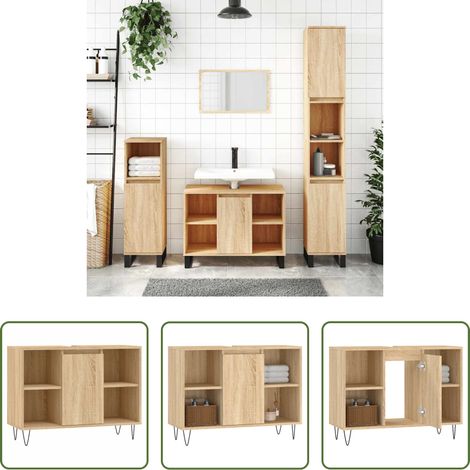Holzschrank -  Badschrank Sonoma-Eiche 80x33x60 cm Holzwerkstoff (1/5)