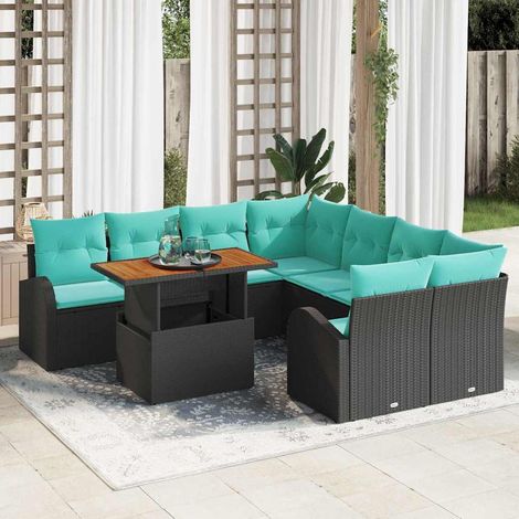 Teenpull – Garten-Sofa-Set 9 Stk. Schwarz Poly Rattan (1/5)