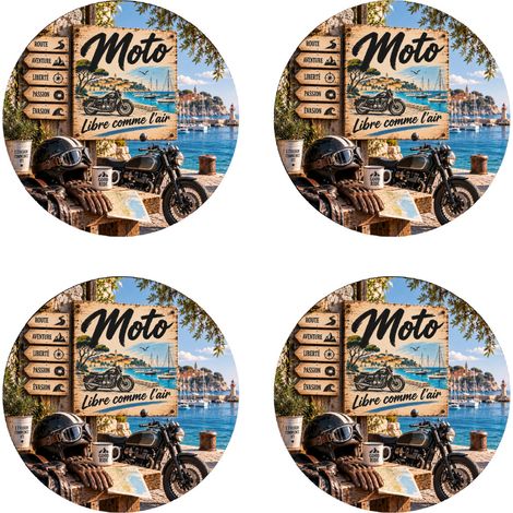 4 dessous de verre moto vintage bord de mer 9,5 cm (1/2)