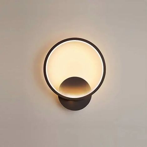Applique murale LED d'intérieur 13W ronde, noire, blanc chaud 3000K, style moderne, pour chambre, salon, escalier, couloir, 220V AC