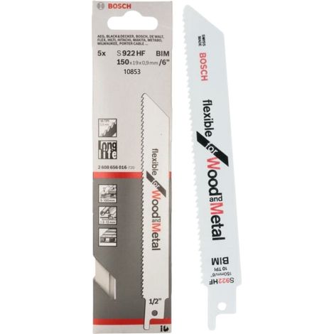 BOSCH S922HF (pkt of 5) Flexible for wood & metal 150mm 10TPI