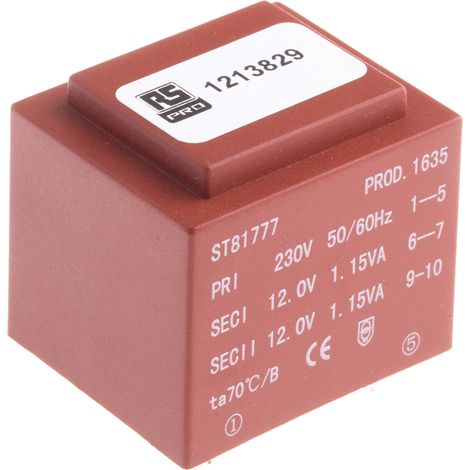 Transformateur pour circuit imprimé, Vin V c.a., Vout 2 x 12V c.a., 2 sorties, 2.3VA ( Prix pour 1 ) (1/2)