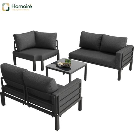 HOMAIRE Gartenmöbel-Set (4-5 Sitzplätze) avec table basse en verre trempé, cadre en fer galvanisé, coussins gris et pieds réglables (1/5)