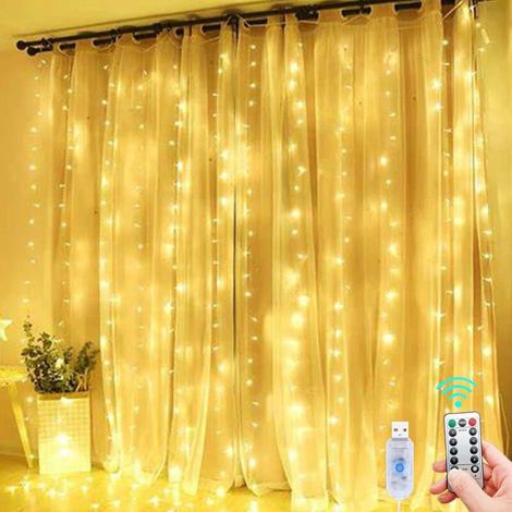 Indoor String Lights, 3m × 3m, 300 LEDs with 8 Modes Remote Control Adjustable Brightness, Ramadan Decoration, Bedroom, Window, Christmas (Warm White)