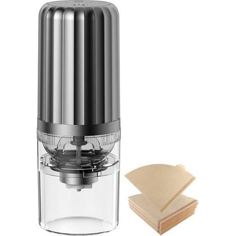 Electric coffee grinder with 100 coffee filters, automatic compact conical coffee bean grinder with Multi Grind setting, USB rechargeable and brush (1/4)