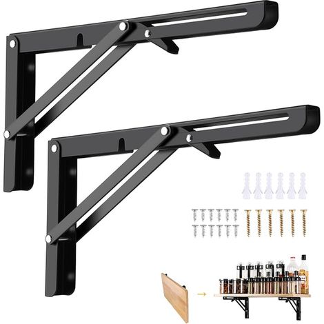 Folding Bracket, 300 mm, Black, Folding Retractable Console Bracket, for Heavy Load Shelves, Garage, Kitchen, Bedroom