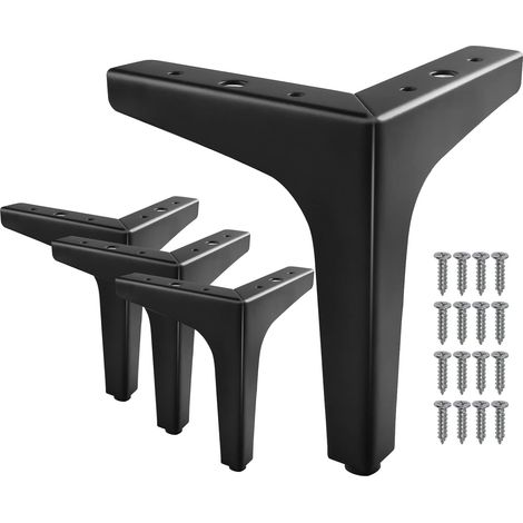 Pieds de meubles triangulaires de 10 cm (4 pouces), lot de 4 pieds de canapé en métal à motif diamant, compatibles avec meubles, armoires, tables basses et fauteuils (noir mat). (1/5)