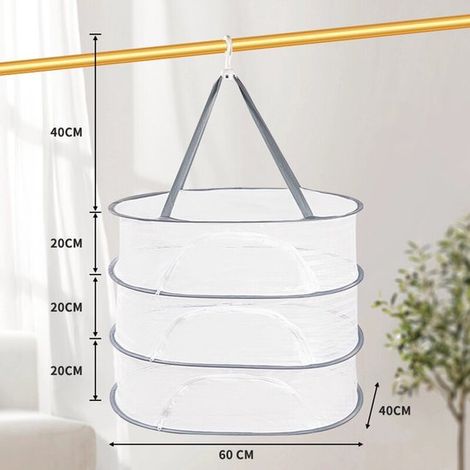 Séchoir à herbes 3 couches – 40x60 cm – Blanc – Pliable – Fermetures éclair – Aliments et plantes (1/5)