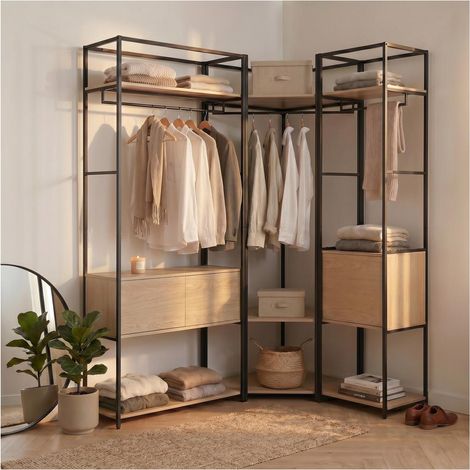 3er Set Eckkleiderständer Holz Metall 220x200 Schränke JUNE (1/5)