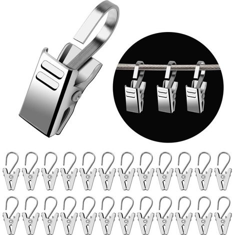 50 Pièces Pinces à Rideaux en Métal, Argent Clips en Acier Inoxydable an Crochets, Crochets Anneaux à Pince pour Draperie, Pince Rideau Douche, Photo, lumières (1/5)