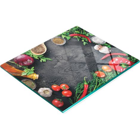 Tagliere e vassoio decorativo in vetro con inserti in legno a tema verdure, 60x52 cm (1/5)