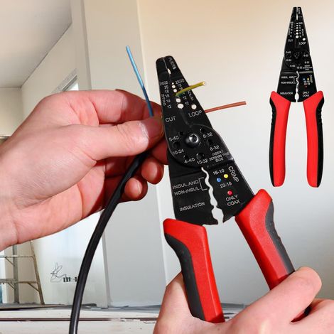 Pinza spelafili multifunzione da 8 pollici - Strumento per spelare cavi da 10-22 AWG con funzione di taglio viti per la riparazione di cablaggi elettrici