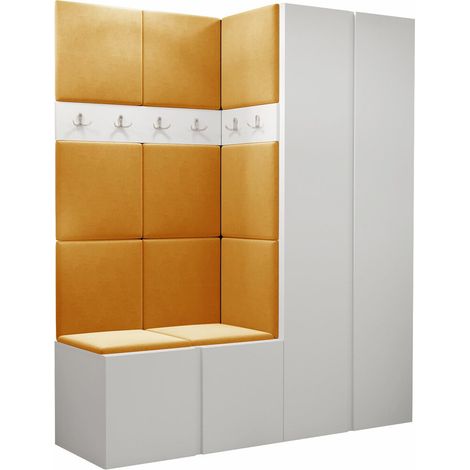 Meuble d'entrée Pinis III, Blanc, 186x158x46cm, Tissu, Stratifié, À poser, Murale