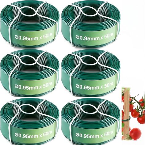 Fil de Fer plastifié Vert Ø0.95mm Rouleau 6 x 50m Fil métal Enduit PVC pour Ligature Jardin, Fil Tension clôture, Bricolage (1/5)