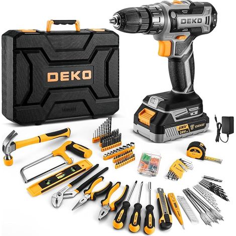 Complete Tool Box : Tool Box with Cordless Drill 20 V, Battery, for Home, Office and Car, for Daily Maintenance, Grey (1/4)