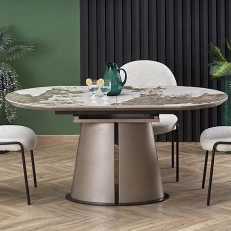 Table à manger extensible métal & marbre cappuccino 160cm Calexo (1/5)