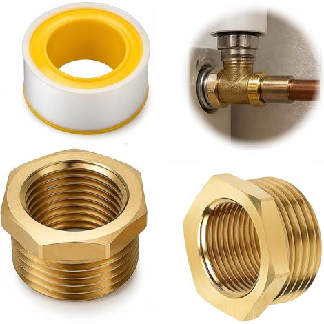 Raccordo riduttore in ottone da 1/2" a 3/4" a tenuta stagna con nastro in teflon, adattatore universale maschio e femmina per tubi in rame e irrigazione, confezione da 2 (1/5)