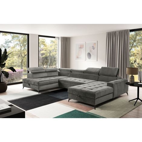 Wohnlandschaft Schlafsofa AGNESA Stoff Salvador Grau Ottomane Rechts (1/5)