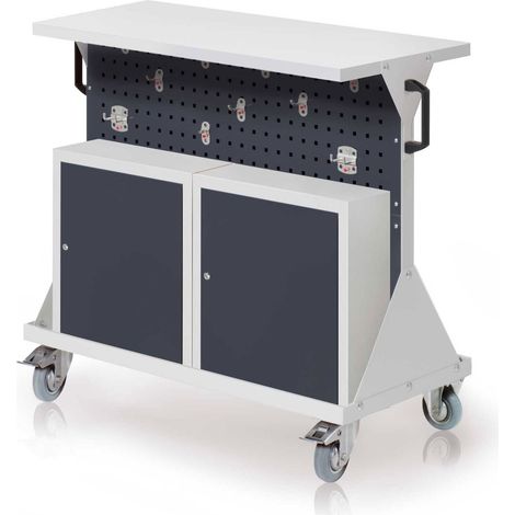 Kappes RasterMobil® Größe 2 - 1000x930x500mm - 4x Lochplatten - 2x Einhängeschrank - Ablageboden aus Stahlblech - anthrazitgrau