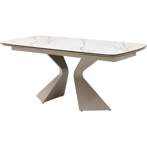 Tavolo da pranzo allun. 6-10px Vetro Ceramica Metallo tortora Eff. marmo Bianco - KAJARI della Maison Céphy