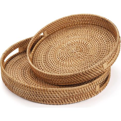 Plateau de Service - Rotin - Ronde - 30 cm - Pour Fruits Pain Café Décoration Intérieure - 1 Pièce (1/5)