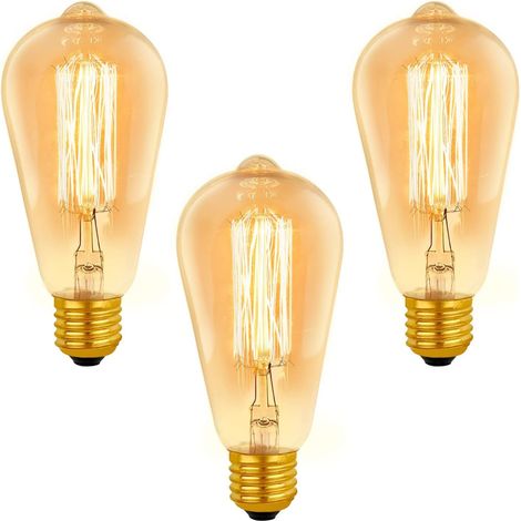 Ampoule E27 Vintage ST64 Dimmable 40W Blanc Chaud 2200K,400lm, AC 220V, Ampoule à Incandescence Rétro, E27 Filament Vintage Lampe pour Éclairage Décorative, lot de 3