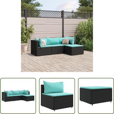 vidaXL Rattan -  4-tlg. Garten-Lounge-Set mit Kissen Schwarz Poly Rattan (1/5)
