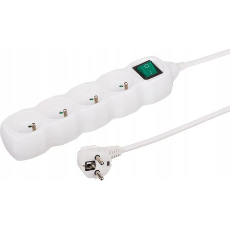 Cable alargador con interruptor, 4 enchufes, 1,5 m, regleta blanca