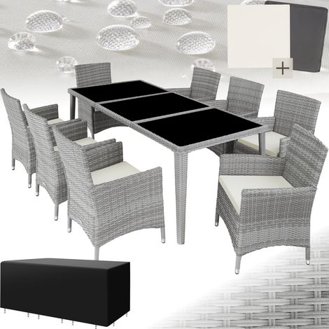 Salon de jardin polyester cadre aluminium 2 sets housse gris clair