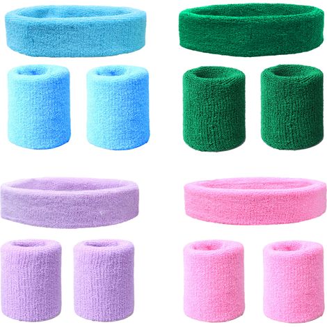 4 Sets Bandeau de sport, accessoire fitness, bandeau tête, bracelet poignet, coton absorbant, homme femme (1/5)